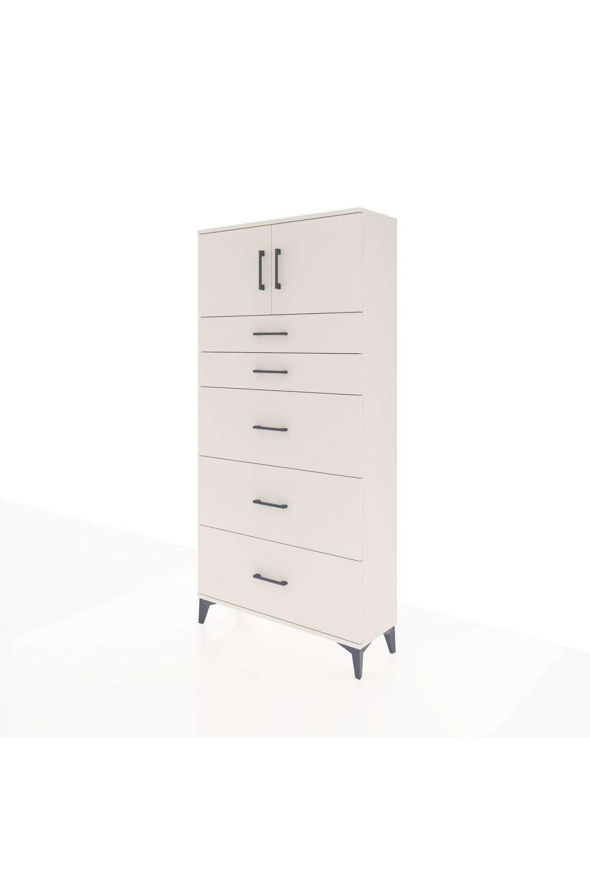 Arges Dolap Tek Raflı 5 Çekmeceli 2 Kapaklı 88x30x182 - S24M022V1A