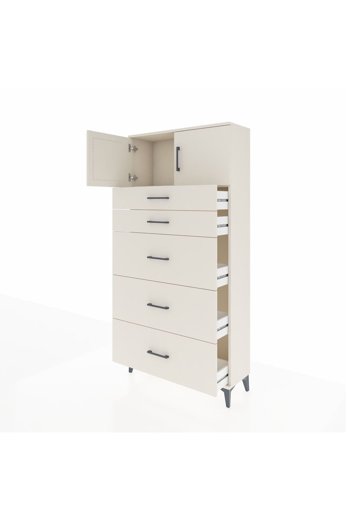 Arges Dolap Tek Raflı 5 Çekmeceli 2 Kapaklı 88x30x182 - S24M022V1A