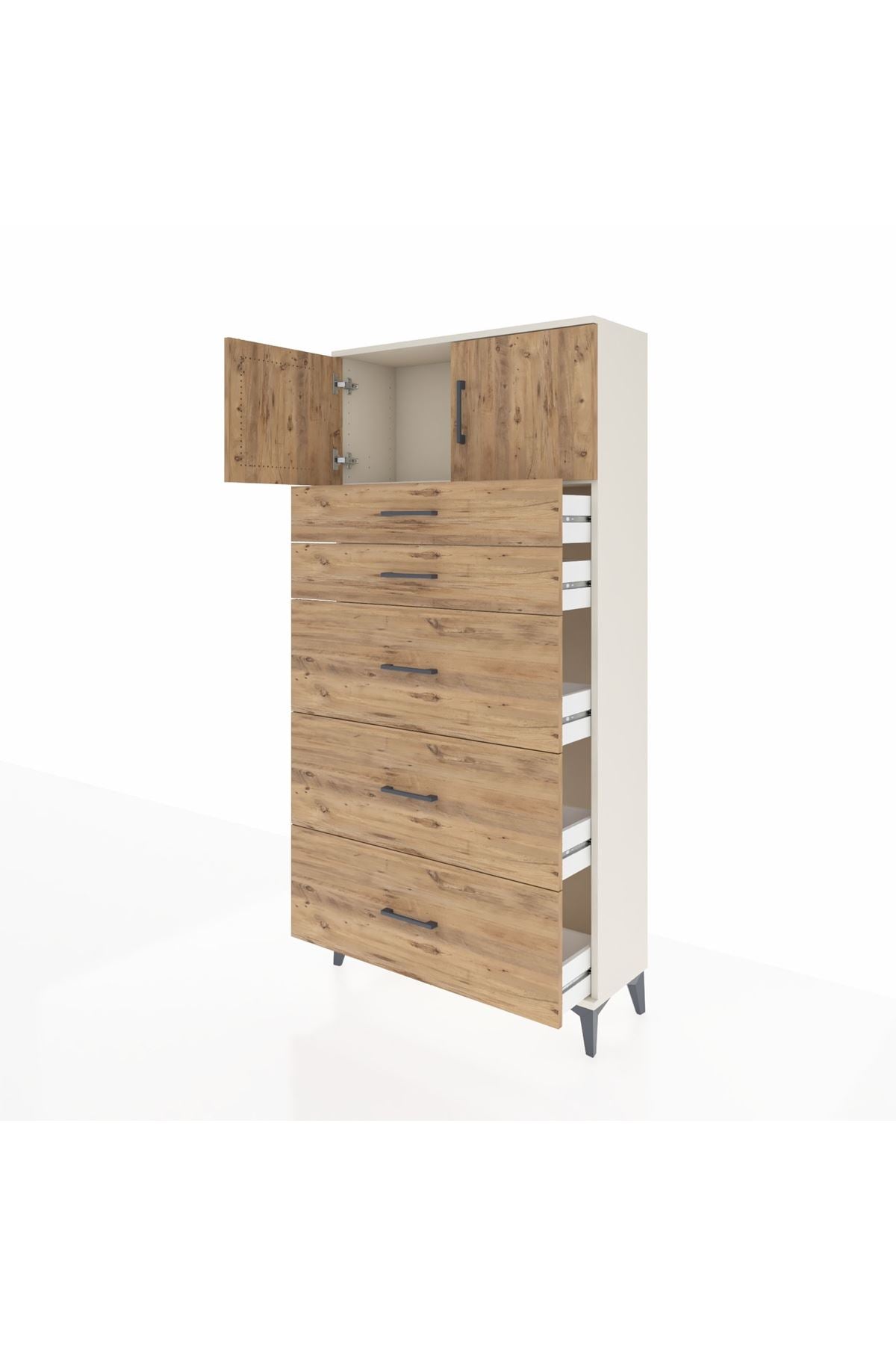 Arges Dolap Tek Raflı 5 Çekmeceli 2 Kapaklı 88x30x182 - S24M022V3A