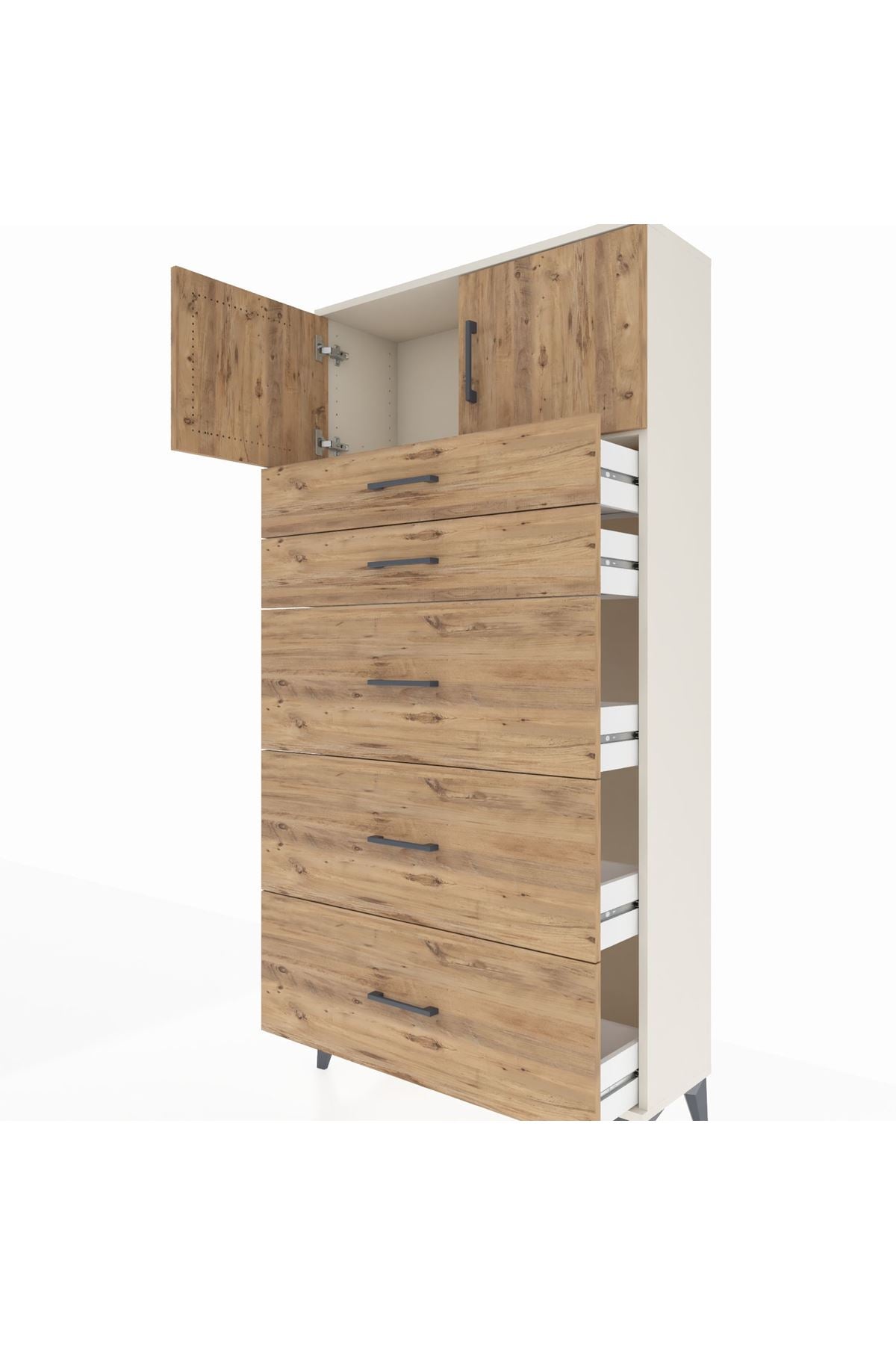 Arges Dolap Tek Raflı 5 Çekmeceli 2 Kapaklı 88x30x182 - S24M022V3A
