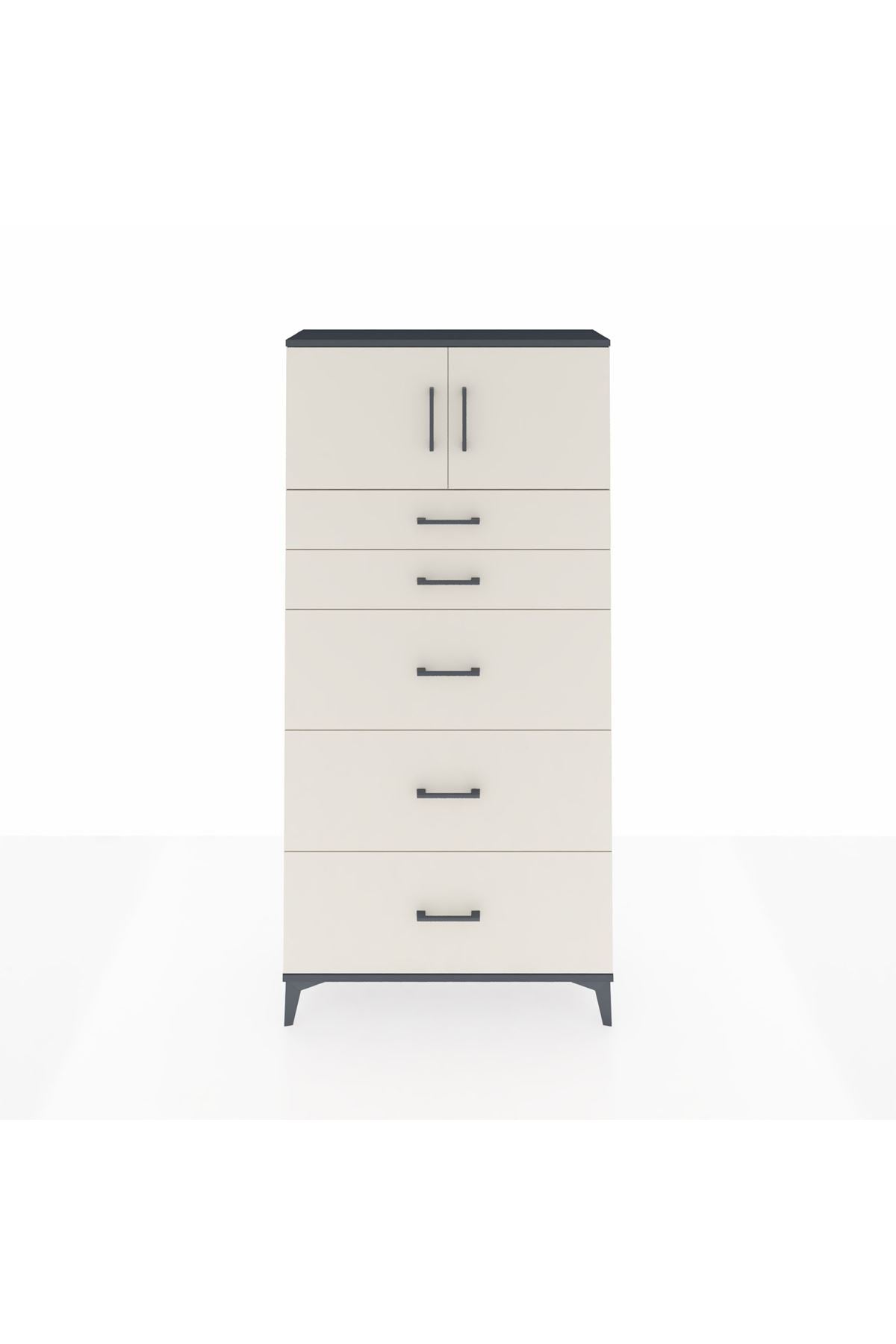 Arges Dolap Tek Raflı 5 Çekmeceli 2 Kapaklı 88x30x182 - S24M022V4A
