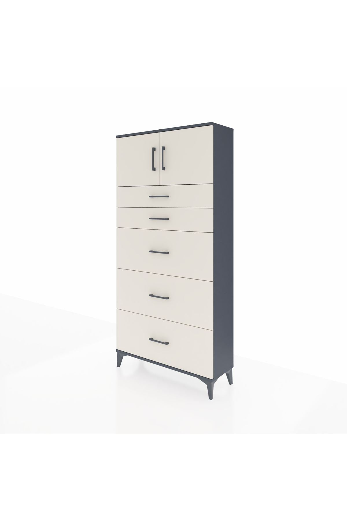 Arges Dolap Tek Raflı 5 Çekmeceli 2 Kapaklı 88x30x182 - S24M022V4A