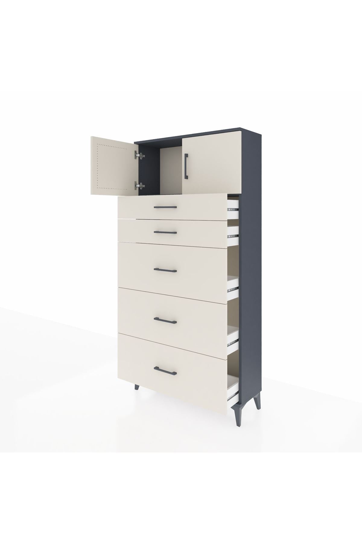 Arges Dolap Tek Raflı 5 Çekmeceli 2 Kapaklı 88x30x182 - S24M022V4A