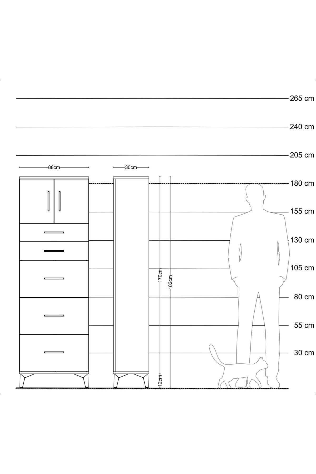 Arges Dolap Tek Raflı 5 Çekmeceli 2 Kapaklı 88x30x182 - S24M022V4A
