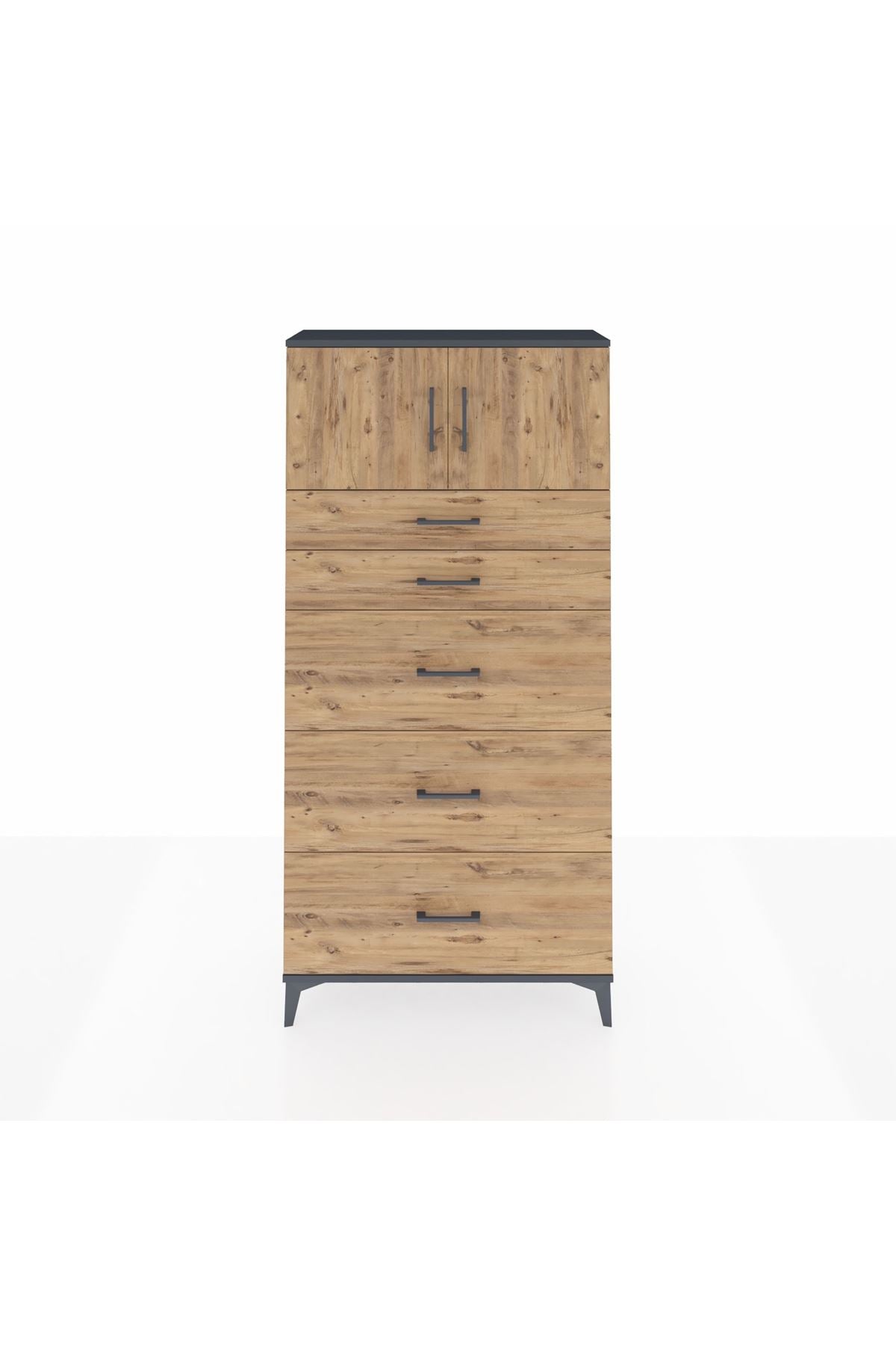 Arges Dolap Tek Raflı 5 Çekmeceli 2 Kapaklı 88x30x182 - S24M022V6A