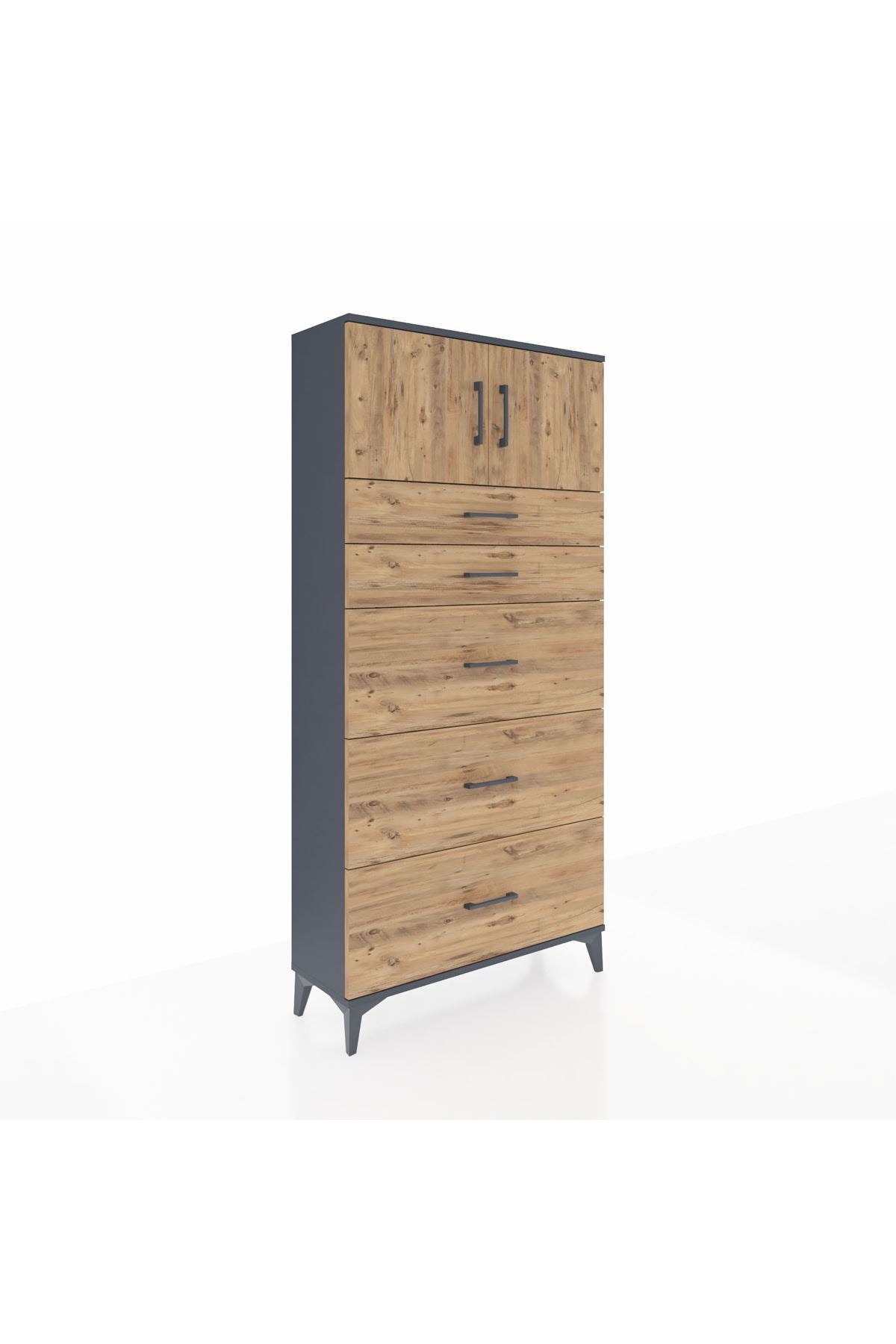 Arges Dolap Tek Raflı 5 Çekmeceli 2 Kapaklı 88x30x182 - S24M022V6A