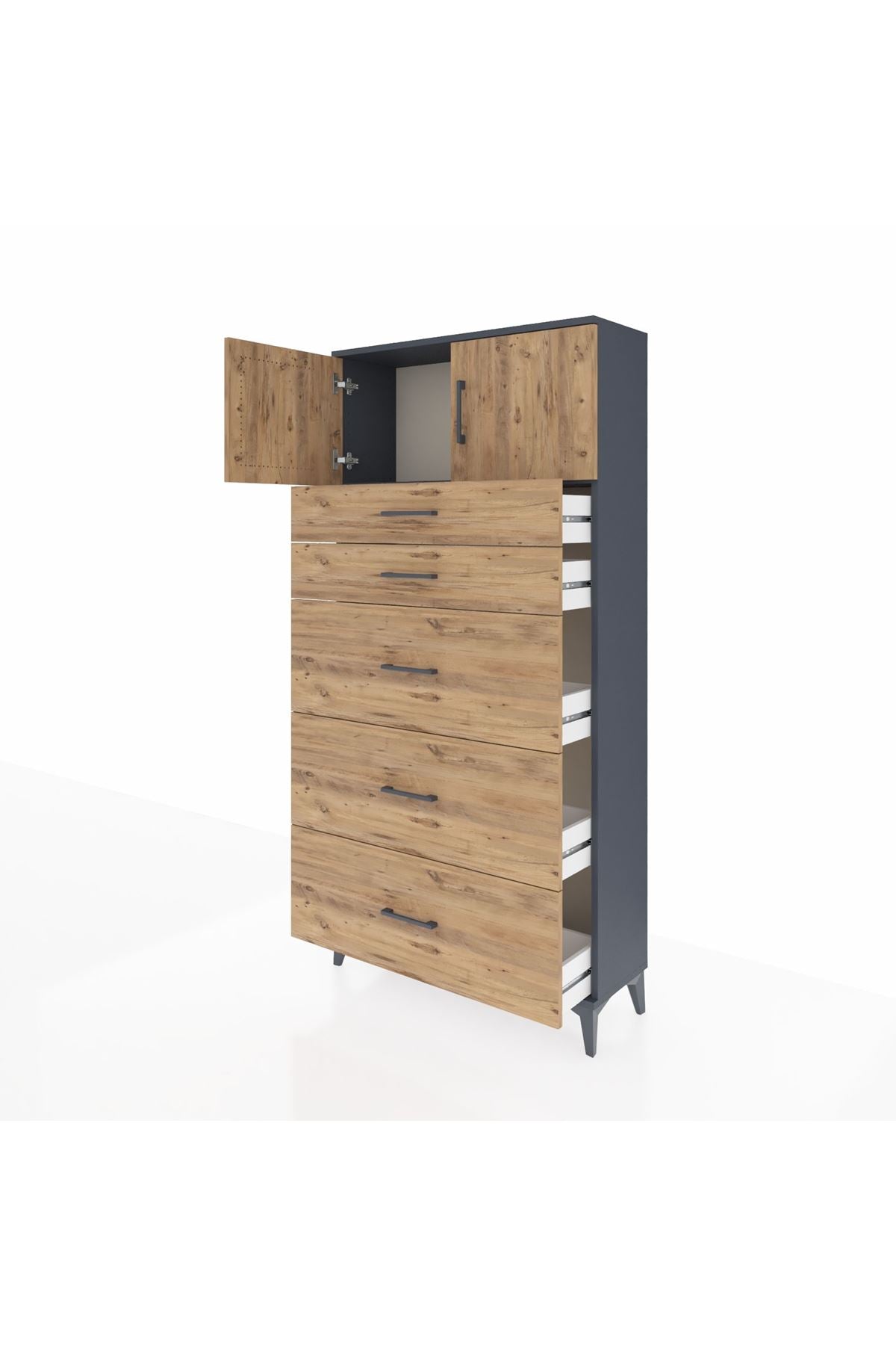 Arges Dolap Tek Raflı 5 Çekmeceli 2 Kapaklı 88x30x182 - S24M022V6A