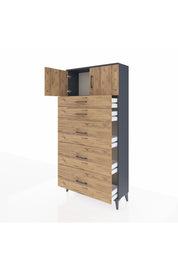 Arges Dolap Tek Raflı 5 Çekmeceli 2 Kapaklı 88x30x182 - S24M022V6A