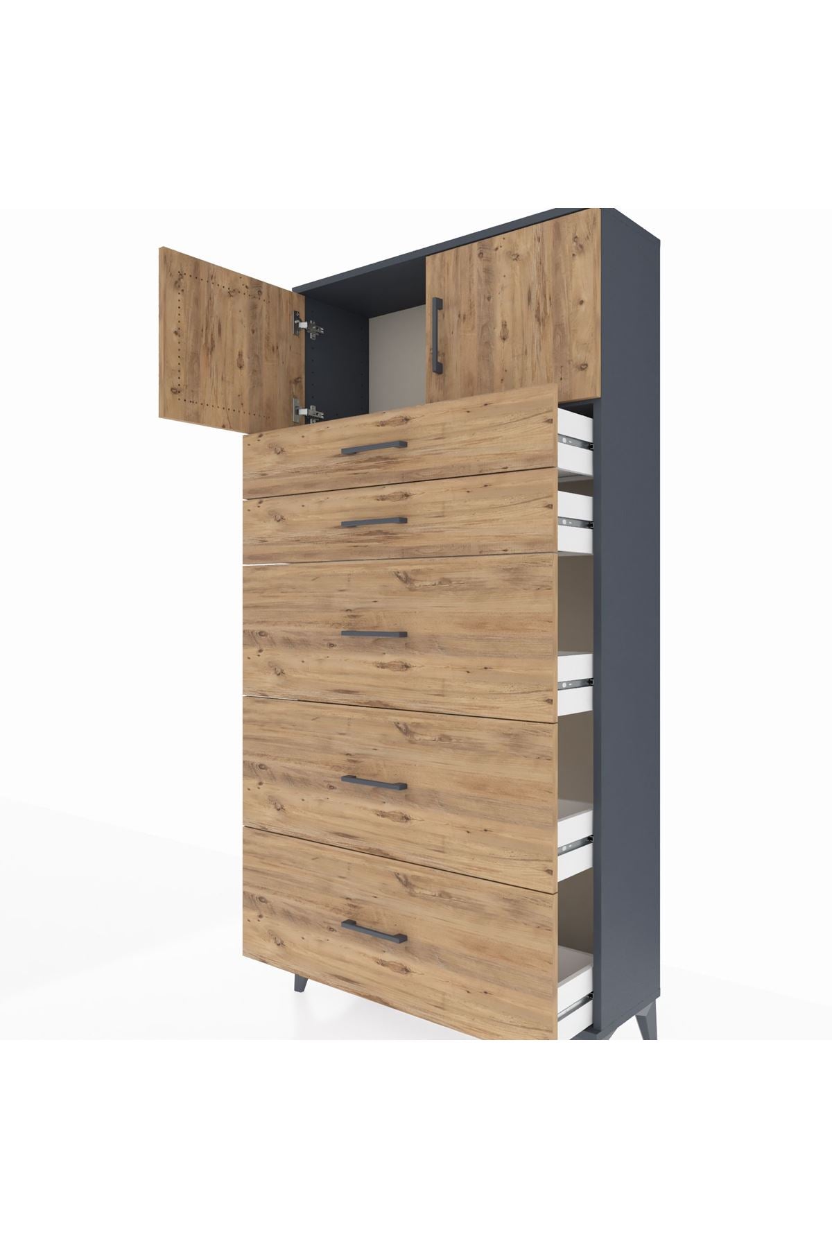 Arges Dolap Tek Raflı 5 Çekmeceli 2 Kapaklı 88x30x182 - S24M022V6A