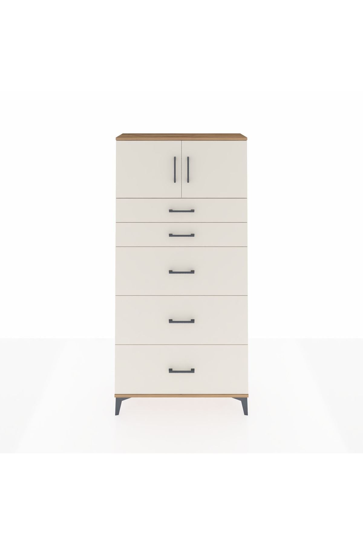 Arges Dolap Tek Raflı 5 Çekmeceli 2 Kapaklı 88x30x182 - S24M022V7A