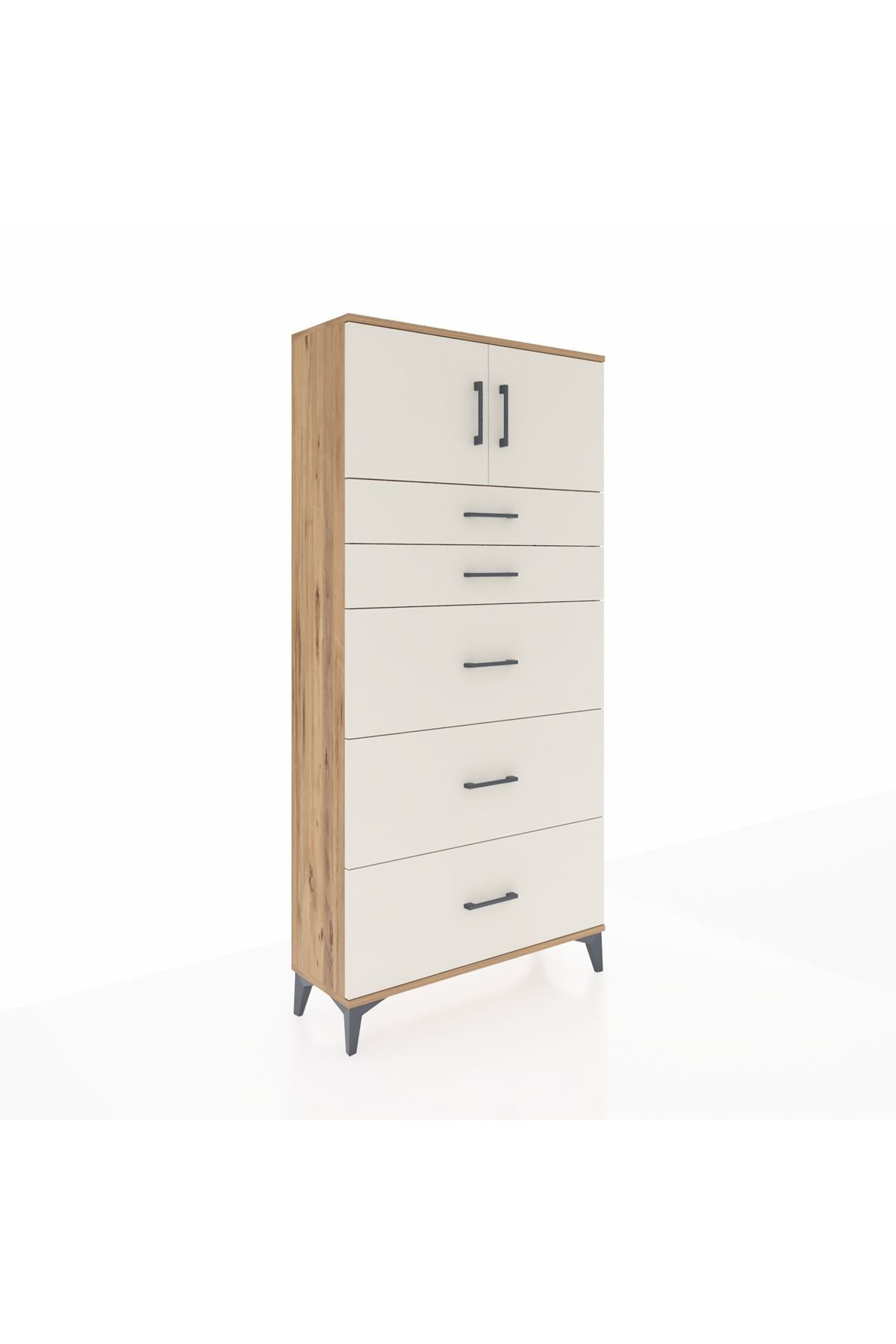 Arges Dolap Tek Raflı 5 Çekmeceli 2 Kapaklı 88x30x182 - S24M022V7A