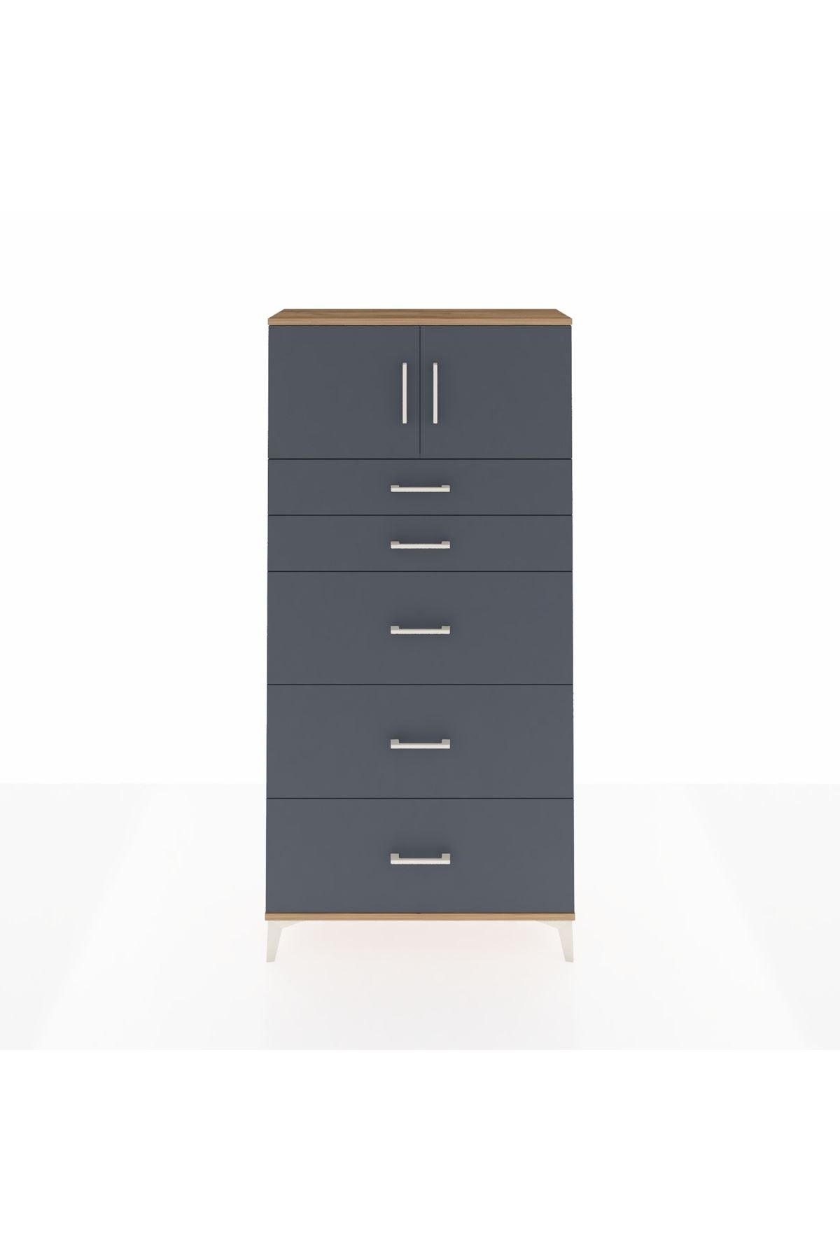 Arges Dolap Tek Raflı 5 Çekmeceli 2 Kapaklı 88x30x182 - S24M022V8A