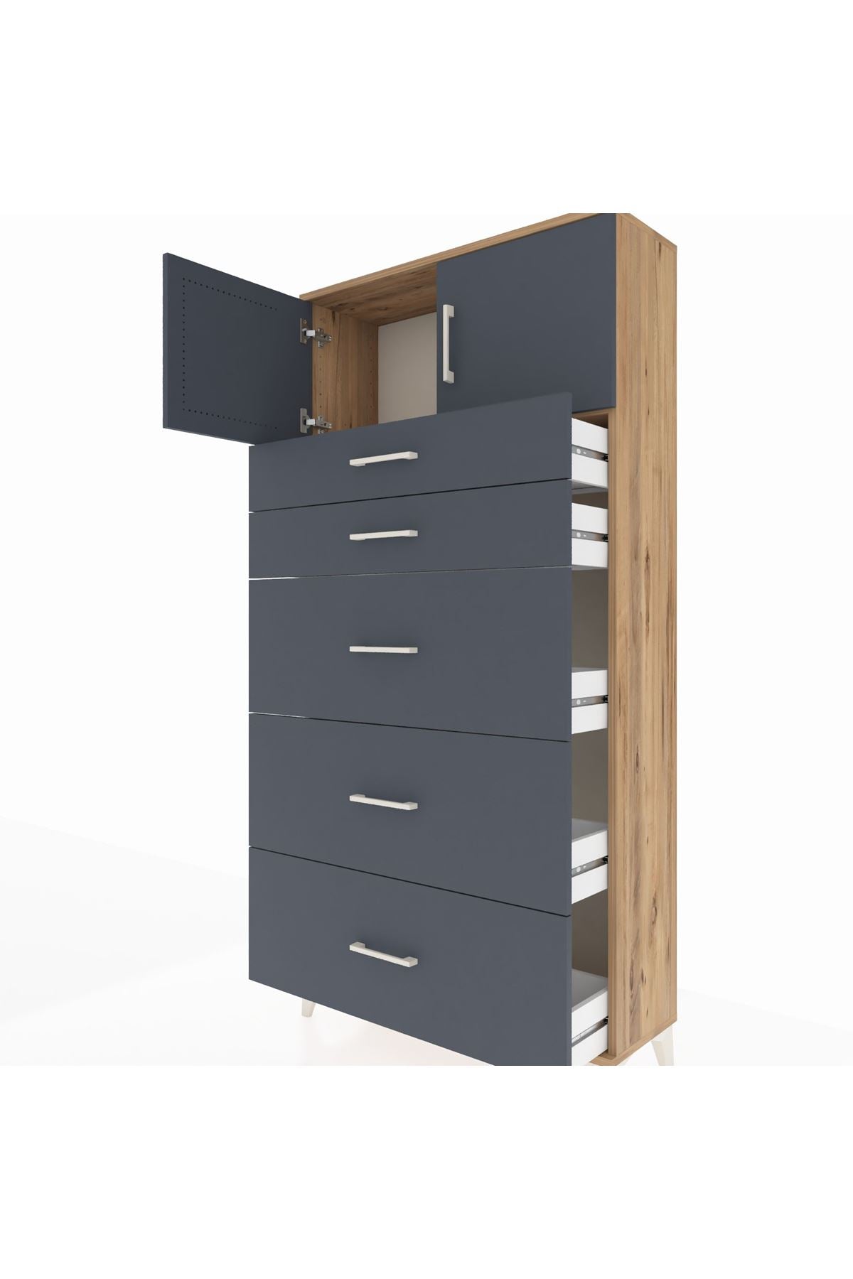 Arges Dolap Tek Raflı 5 Çekmeceli 2 Kapaklı 88x30x182 - S24M022V8A