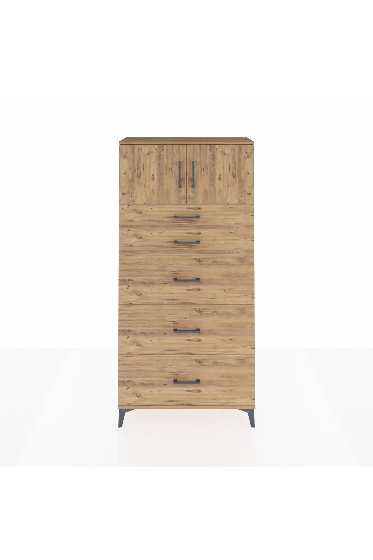Arges Dolap Tek Raflı 5 Çekmeceli 2 Kapaklı 88x30x182 - S24M022V9A