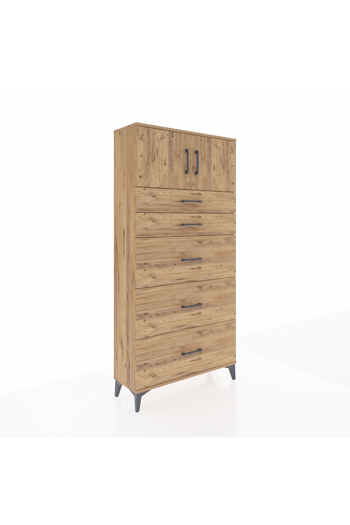Arges Dolap Tek Raflı 5 Çekmeceli 2 Kapaklı 88x30x182 - S24M022V9A