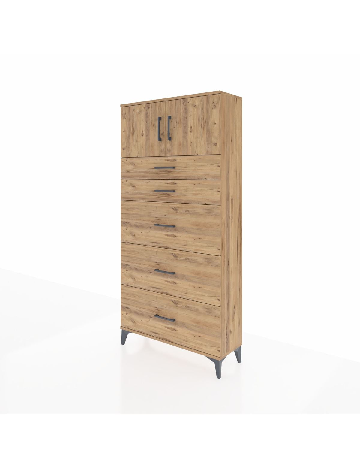 Arges Dolap Tek Raflı 5 Çekmeceli 2 Kapaklı 88x30x182 - S24M022V9A