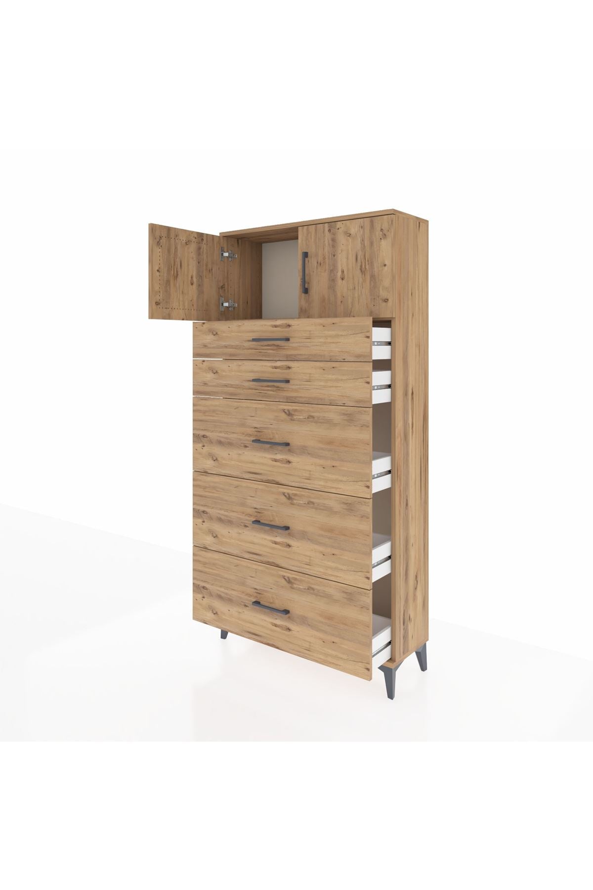 Arges Dolap Tek Raflı 5 Çekmeceli 2 Kapaklı 88x30x182 - S24M022V9A