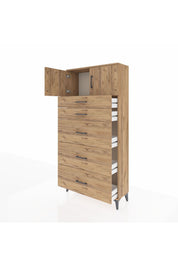 Arges Dolap Tek Raflı 5 Çekmeceli 2 Kapaklı 88x30x182 - S24M022V9A