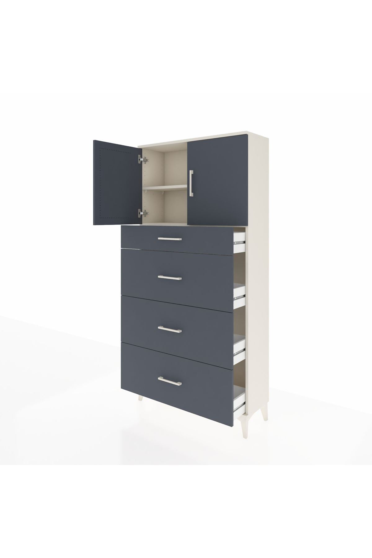 Arges Dolap 2 Raflı 4 Çekmeceli 2 Kapaklı 88x30x182 - S24M023V2A