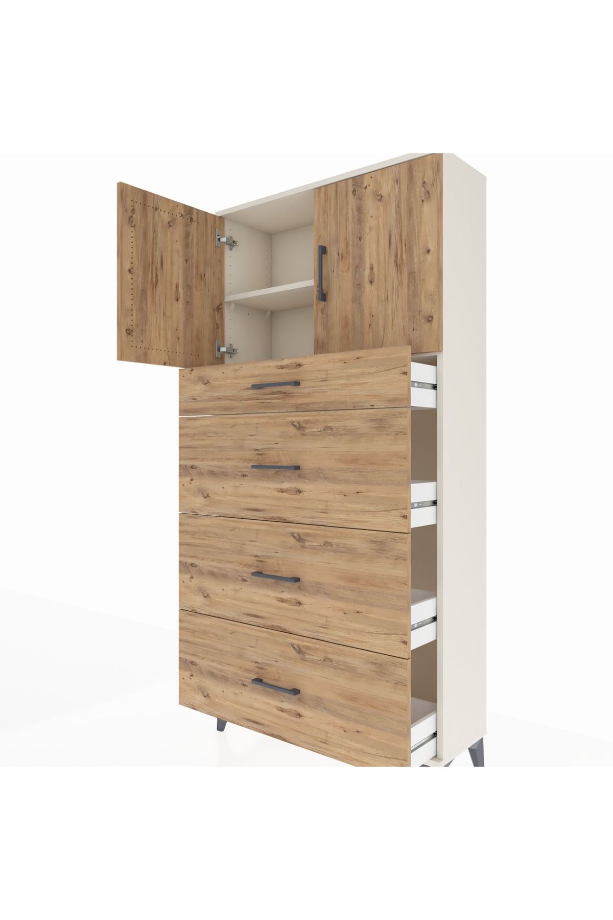 Arges Dolap 2 Raflı 4 Çekmeceli 2 Kapaklı 88x30x182 - S24M023V3A