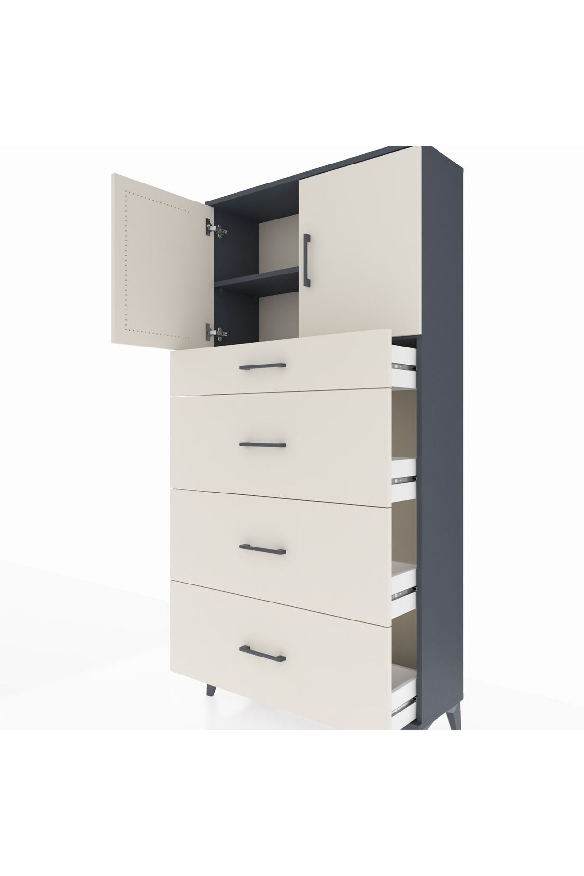 Arges Dolap 2 Raflı 4 Çekmeceli 2 Kapaklı 88x30x182 - S24M023V4A