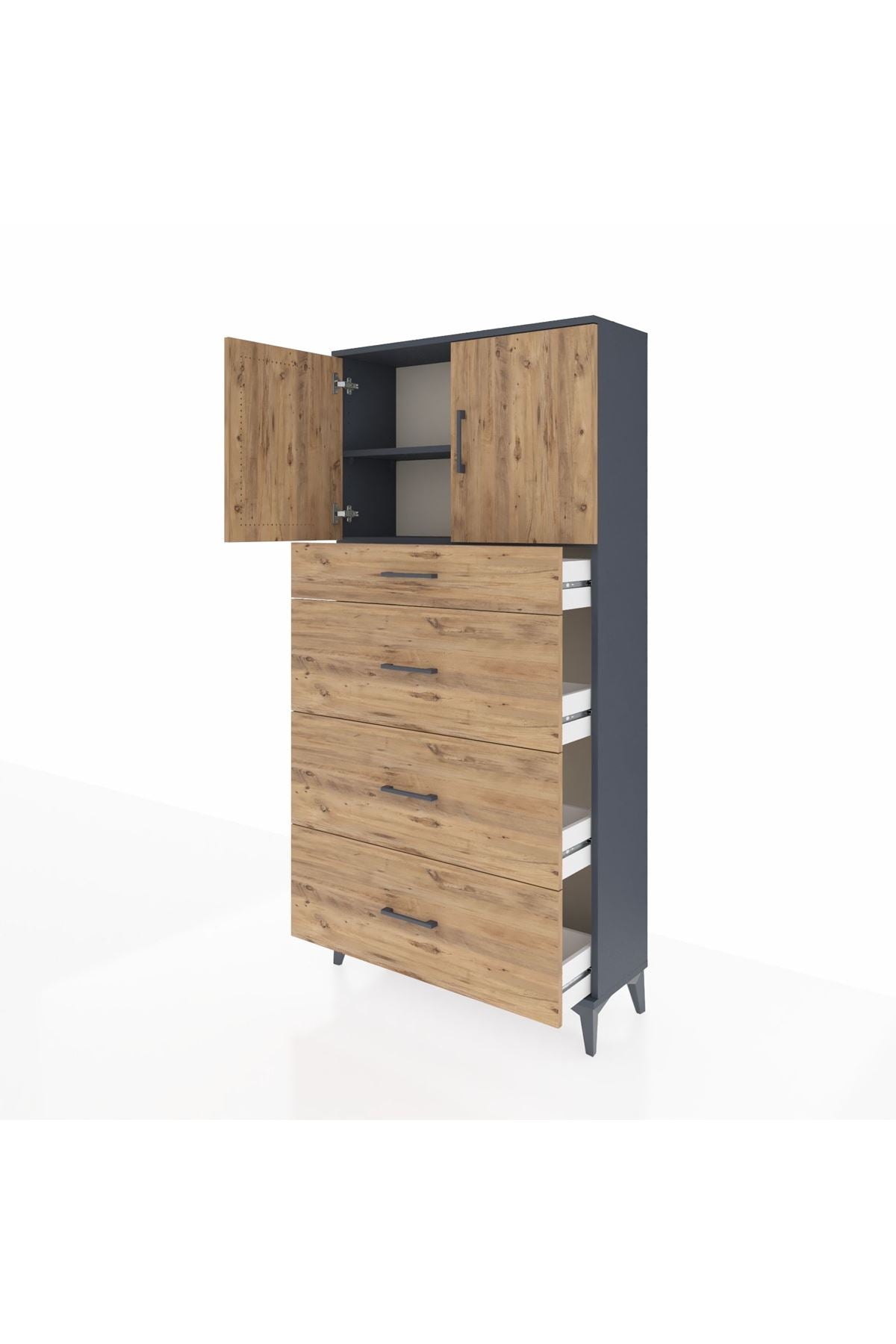 Arges Dolap 2 Raflı 4 Çekmeceli 2 Kapaklı 88x30x182 - S24M023V6A