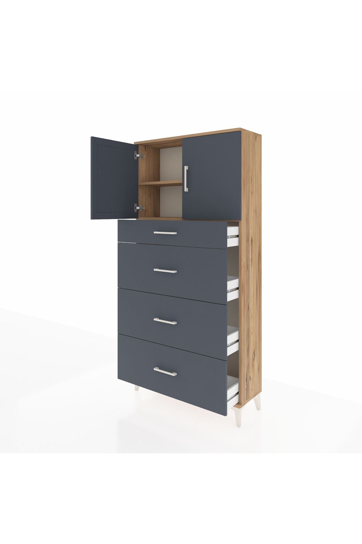 Arges Dolap 2 Raflı 4 Çekmeceli 2 Kapaklı 88x30x182 - S24M023V8A