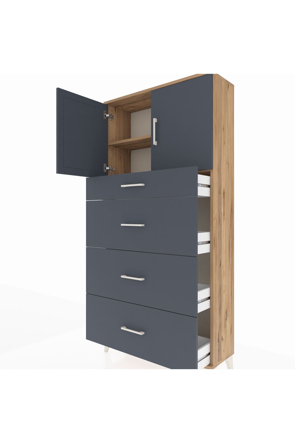 Arges Dolap 2 Raflı 4 Çekmeceli 2 Kapaklı 88x30x182 - S24M023V8A