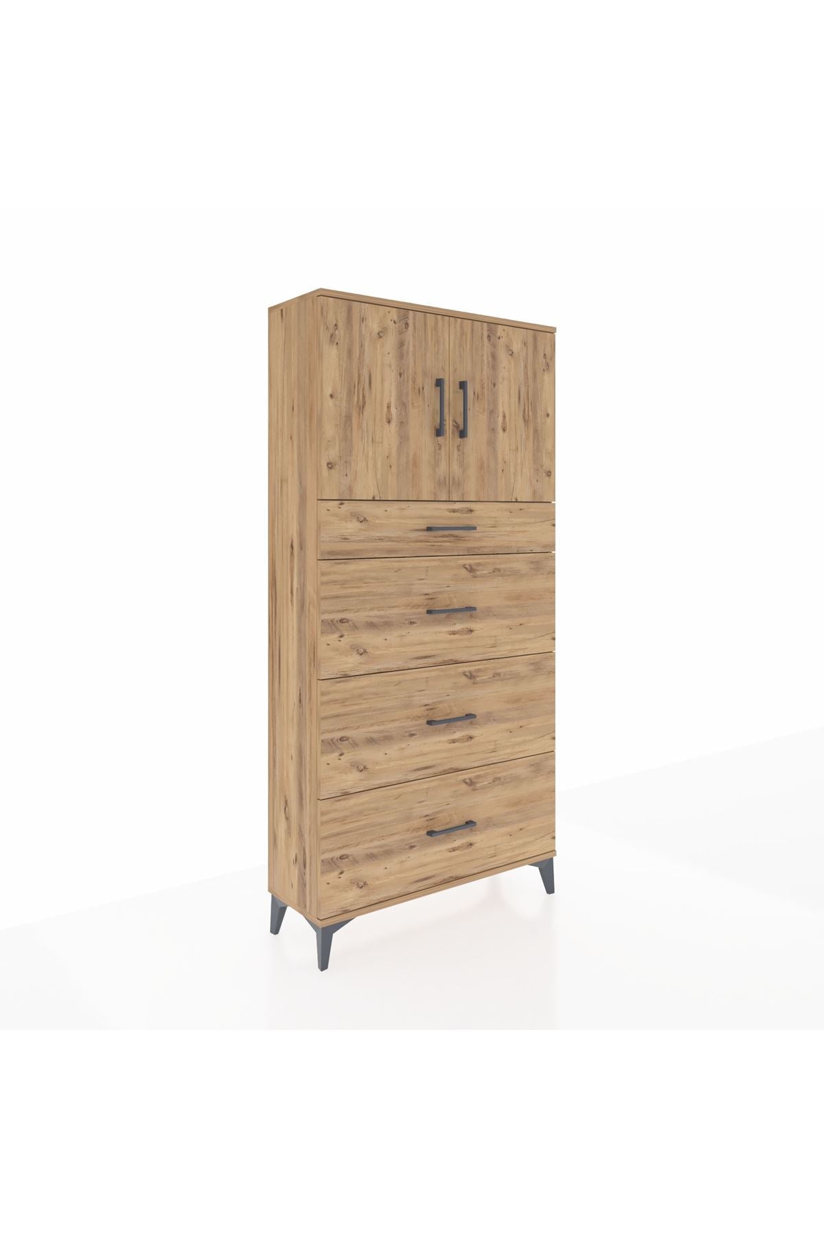 Arges Dolap 2 Raflı 4 Çekmeceli 2 Kapaklı 88x30x182 - S24M023V9A
