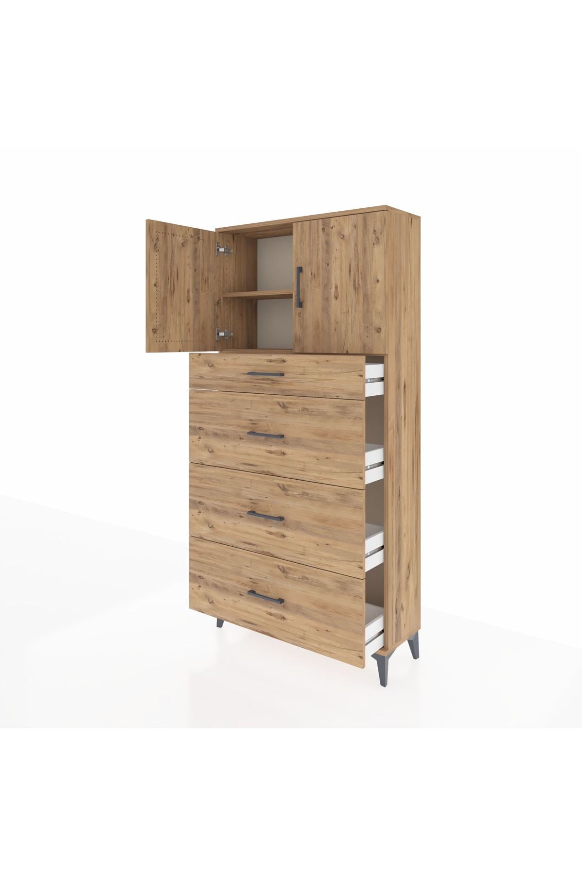 Arges Dolap 2 Raflı 4 Çekmeceli 2 Kapaklı 88x30x182 - S24M023V9A