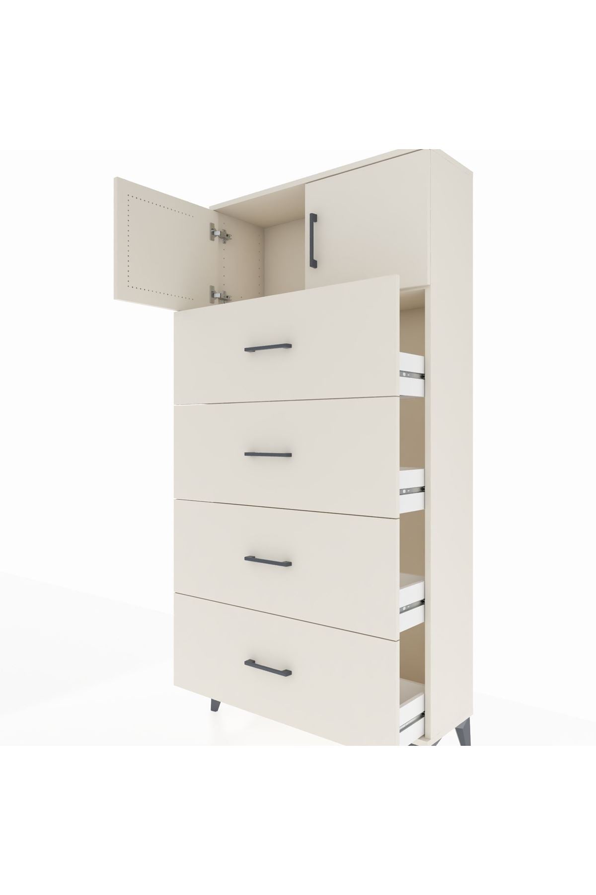 Arges Dolap Tek Raflı 4 Çekmeceli 2 Kapaklı 88x30x182 - S24M025V1A