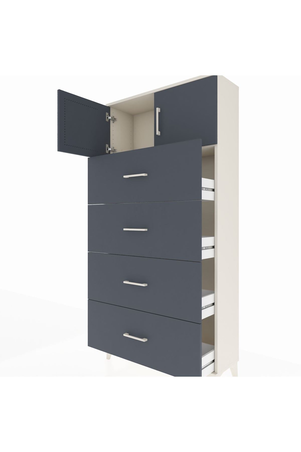 Arges Dolap Tek Raflı 4 Çekmeceli 2 Kapaklı 88x30x182 - S24M025V2A