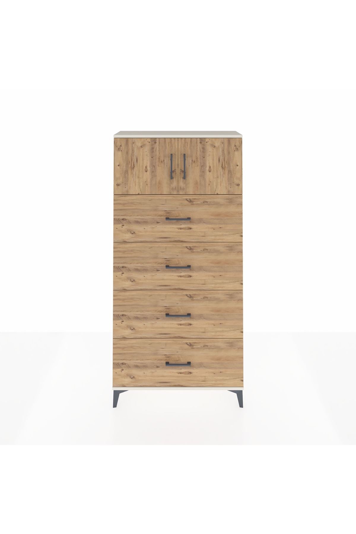 Arges Dolap Tek Raflı 4 Çekmeceli 2 Kapaklı 88x30x182 - S24M025V3A