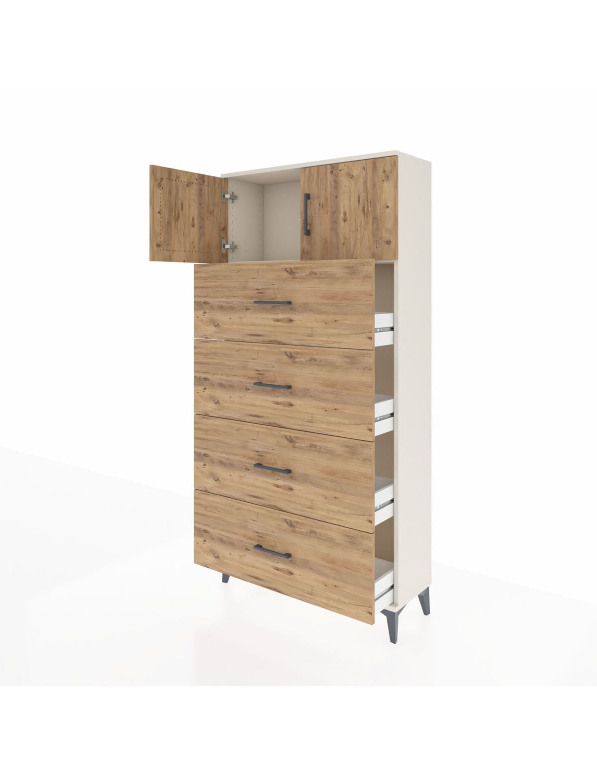 Arges Dolap Tek Raflı 4 Çekmeceli 2 Kapaklı 88x30x182 - S24M025V3A