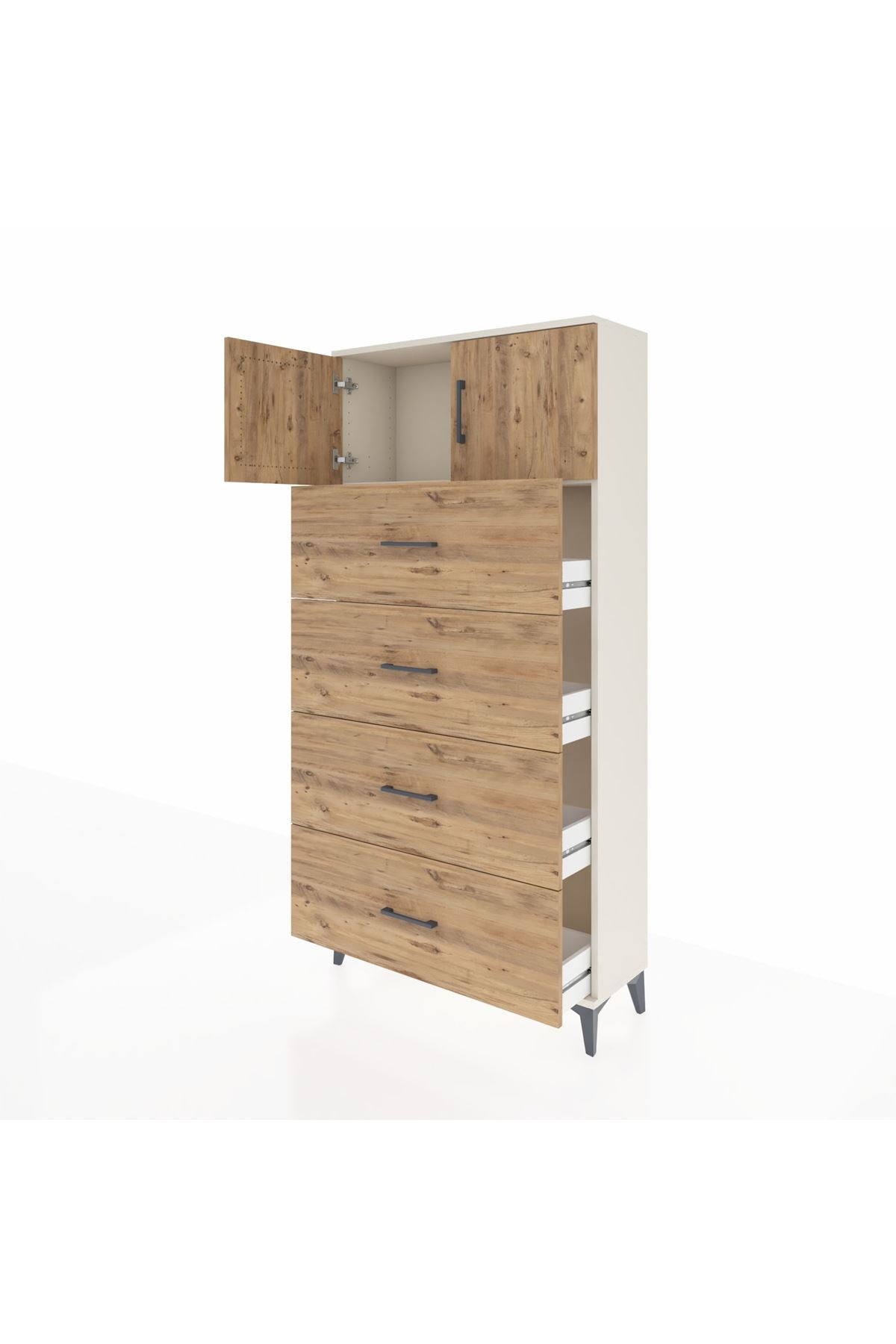 Arges Dolap Tek Raflı 4 Çekmeceli 2 Kapaklı 88x30x182 - S24M025V3A