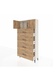 Arges Dolap Tek Raflı 4 Çekmeceli 2 Kapaklı 88x30x182 - S24M025V3A