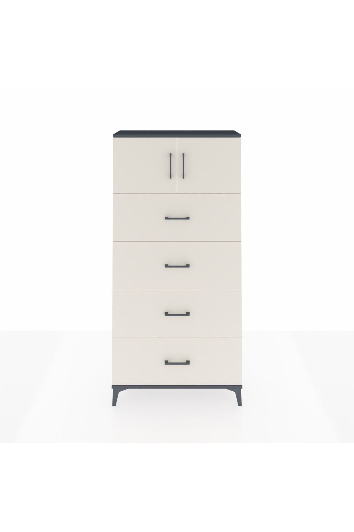 Arges Dolap Tek Raflı 4 Çekmeceli 2 Kapaklı 88x30x182 - S24M025V4A