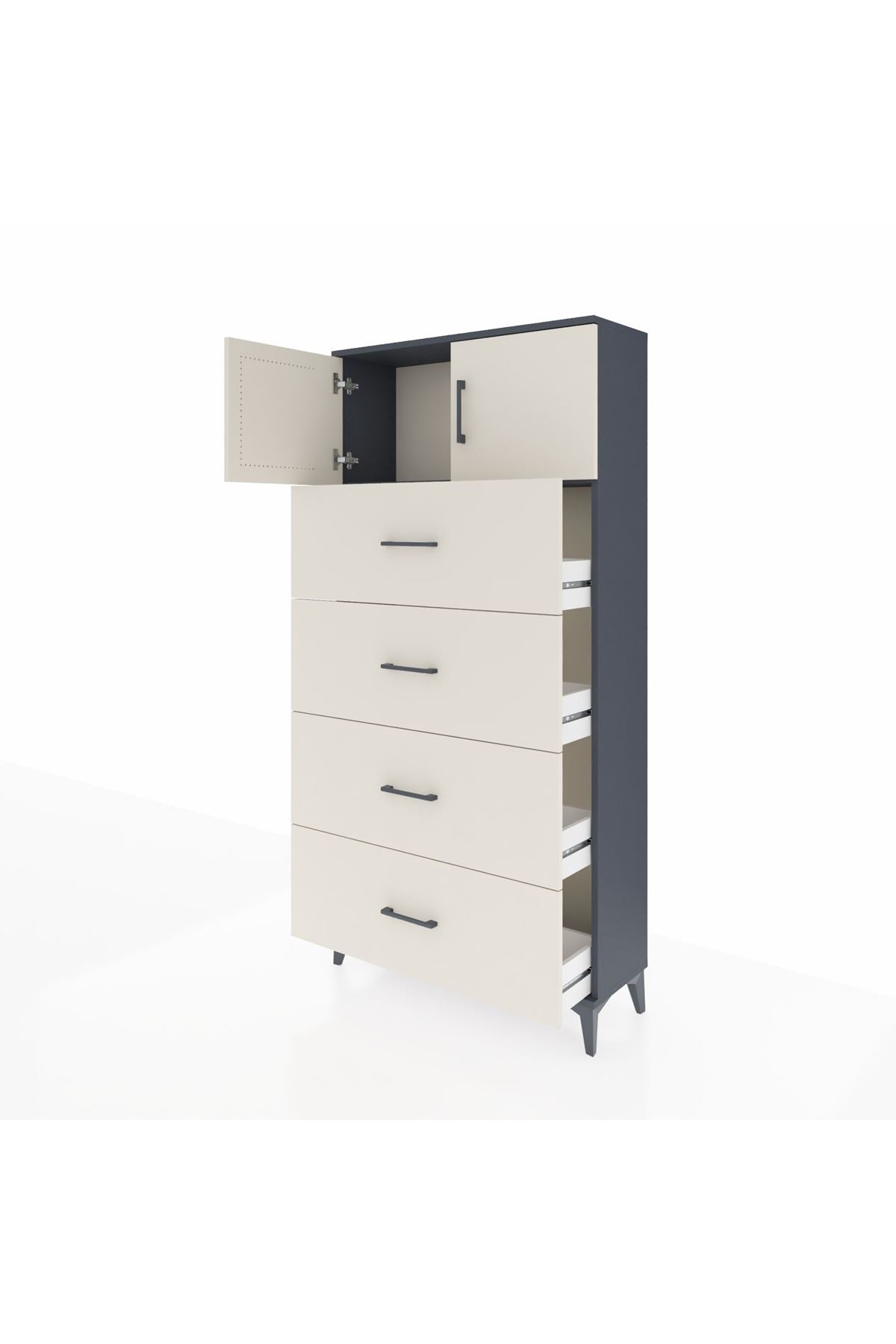 Arges Dolap Tek Raflı 4 Çekmeceli 2 Kapaklı 88x30x182 - S24M025V4A