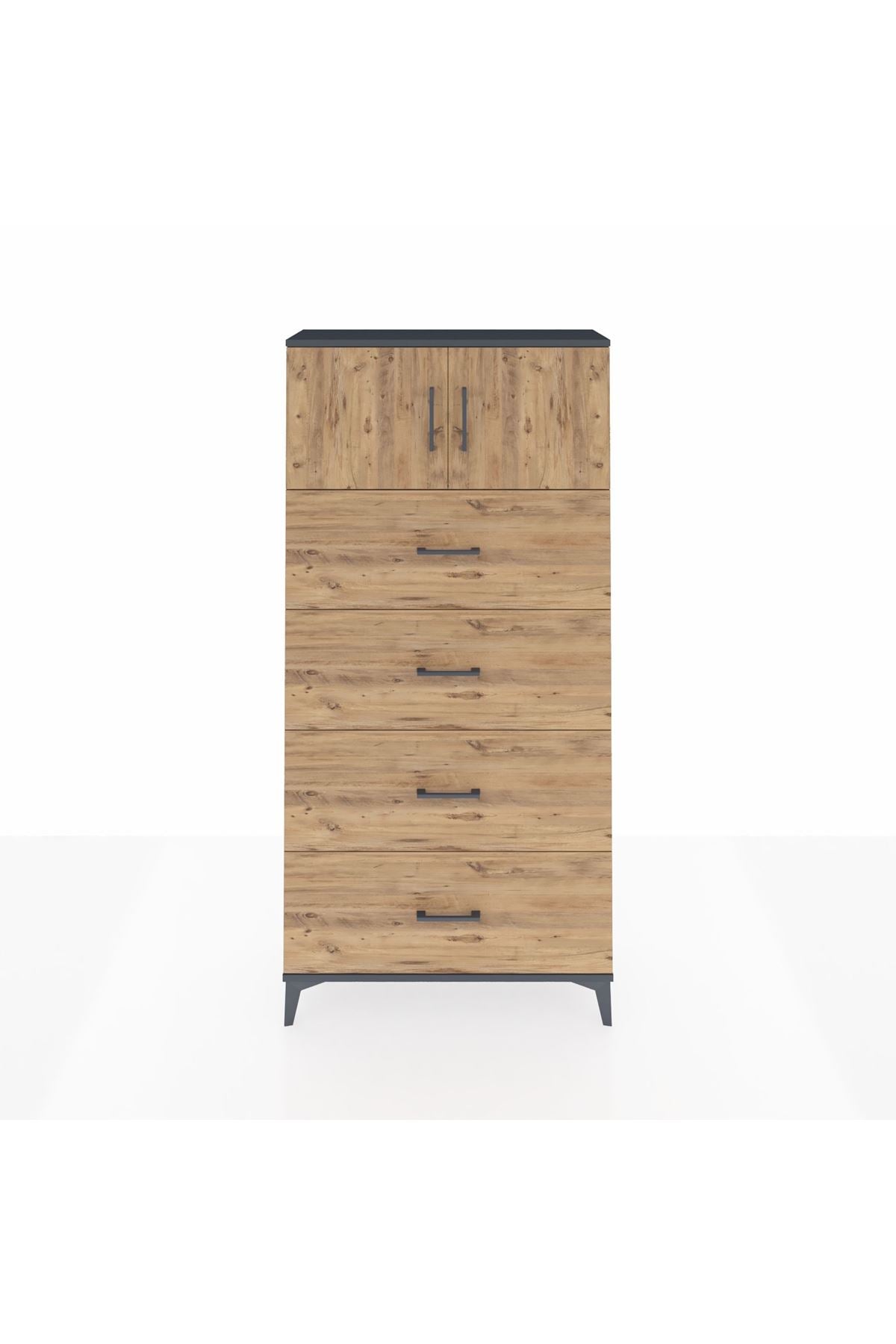 Arges Dolap Tek Raflı 4 Çekmeceli 2 Kapaklı 88x30x182 - S24M025V6A