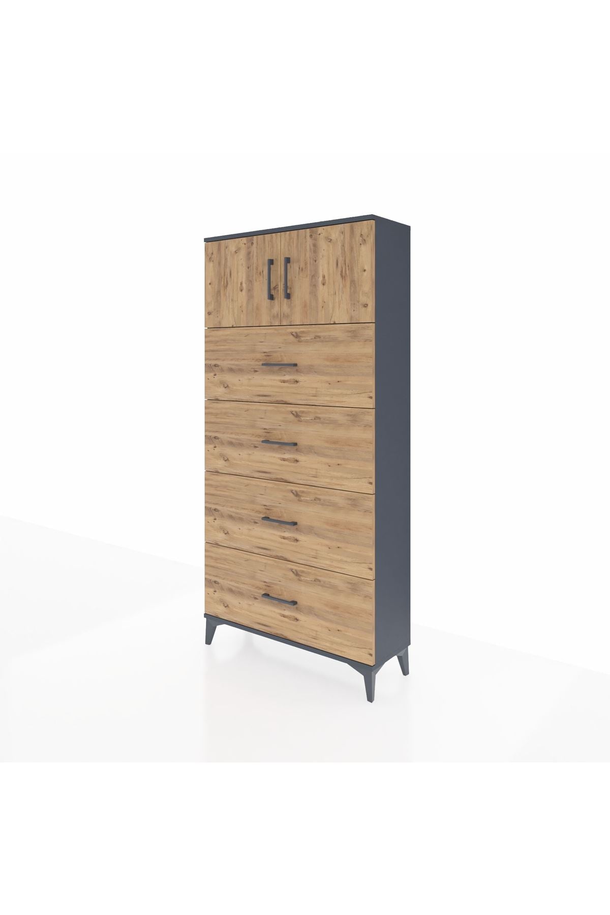 Arges Dolap Tek Raflı 4 Çekmeceli 2 Kapaklı 88x30x182 - S24M025V6A