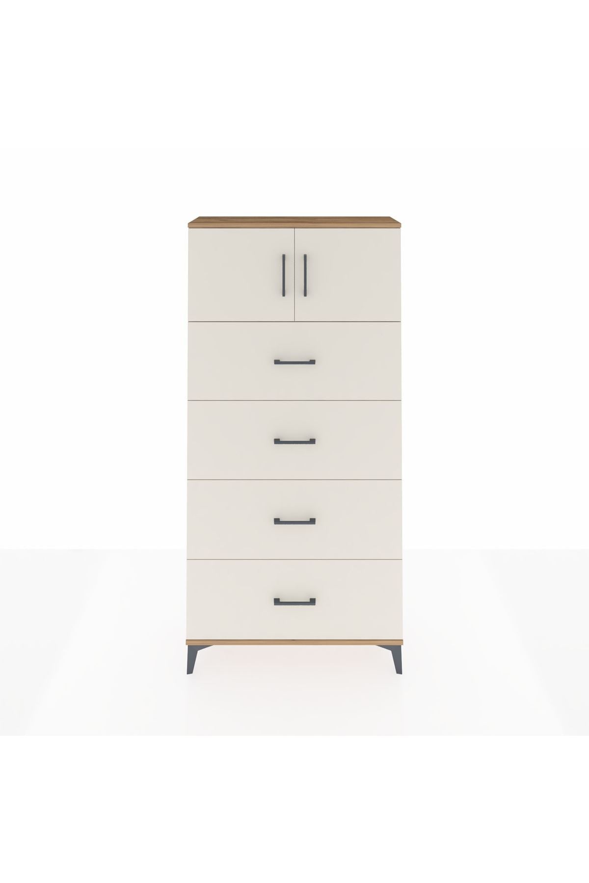 Arges Dolap Tek Raflı 4 Çekmeceli 2 Kapaklı 88x30x182 - S24M025V7A