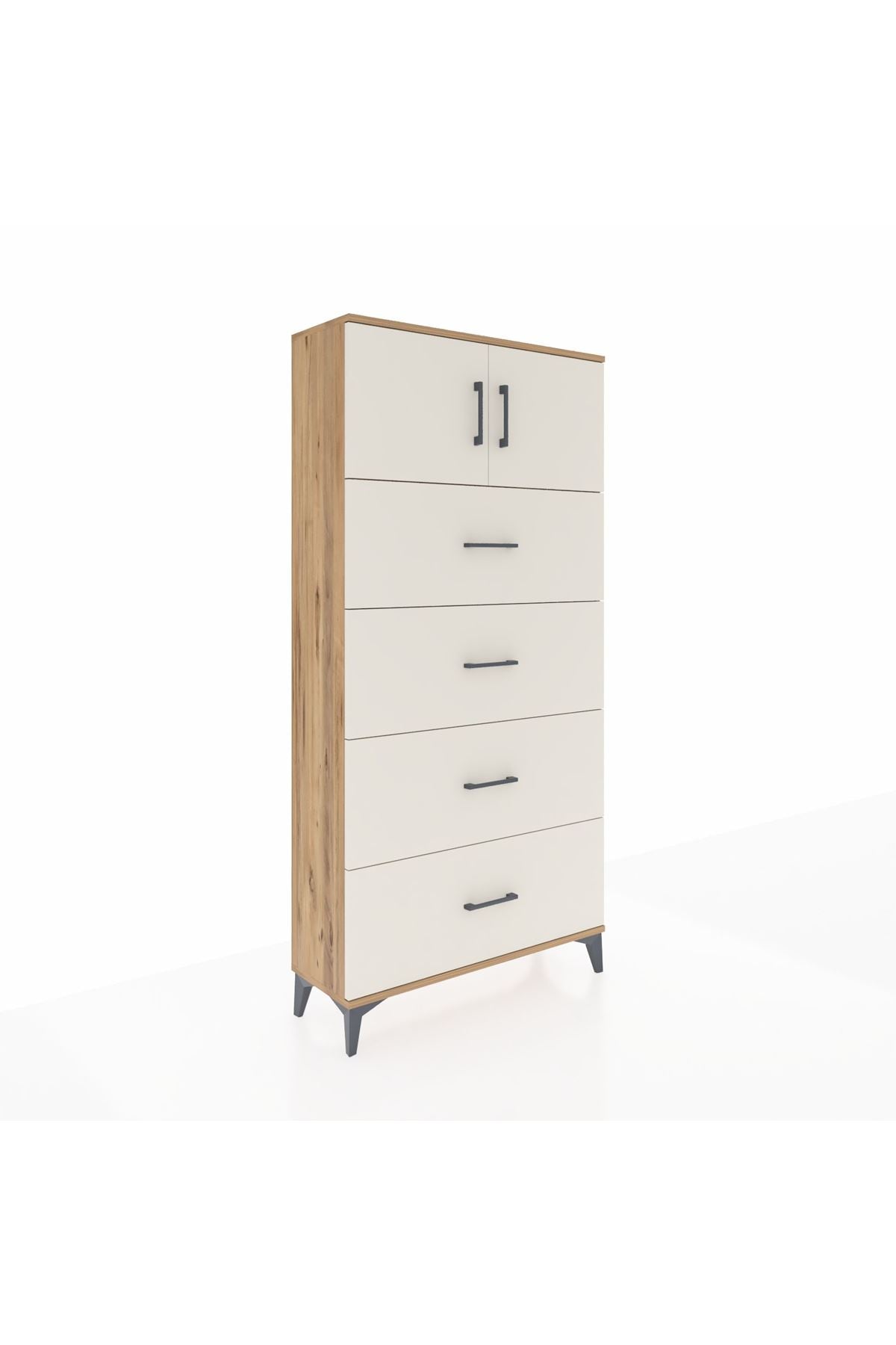 Arges Dolap Tek Raflı 4 Çekmeceli 2 Kapaklı 88x30x182 - S24M025V7A