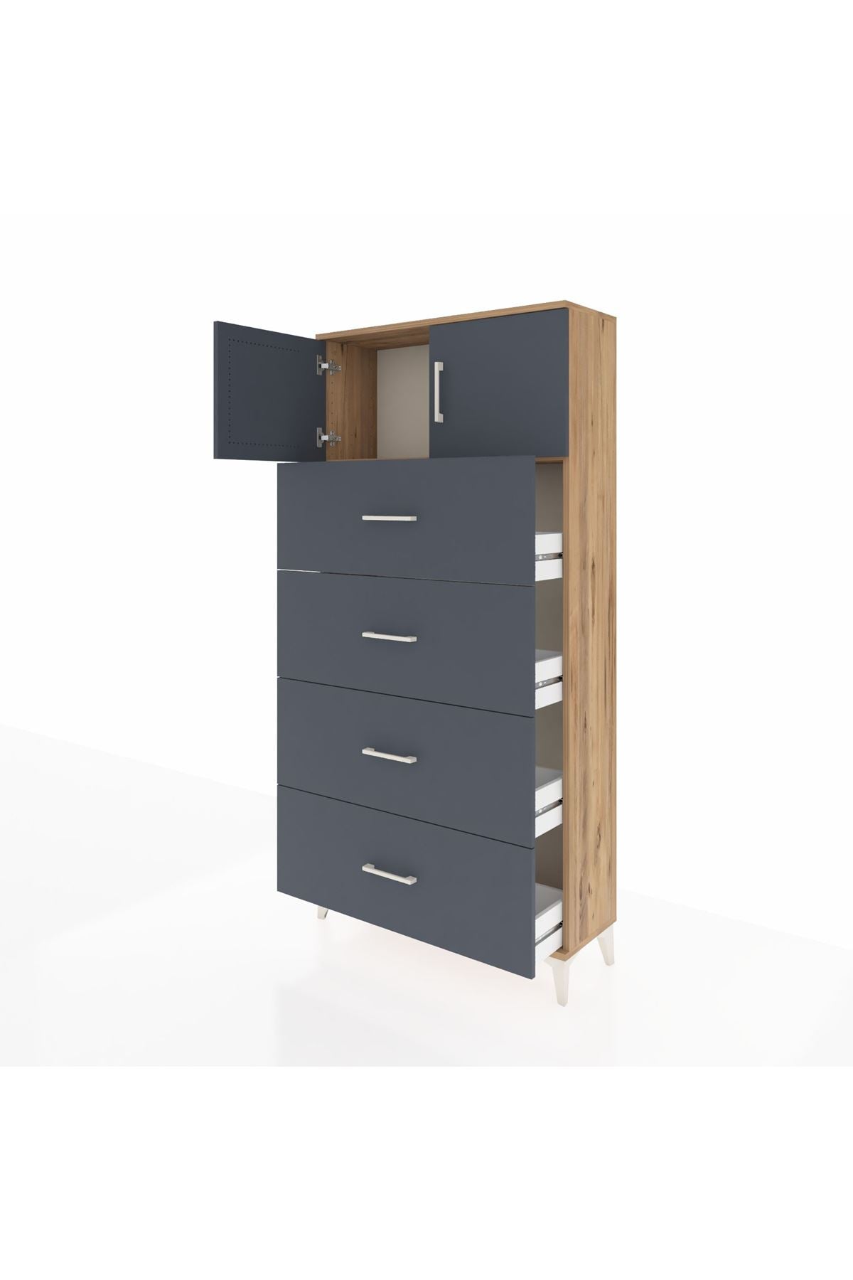Arges Dolap Tek Raflı 4 Çekmeceli 2 Kapaklı 88x30x182 - S24M025V8A