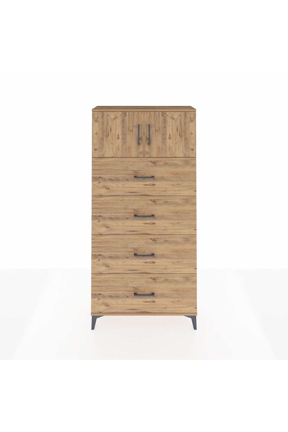 Arges Dolap Tek Raflı 4 Çekmeceli 2 Kapaklı 88x30x182 - S24M025V9A