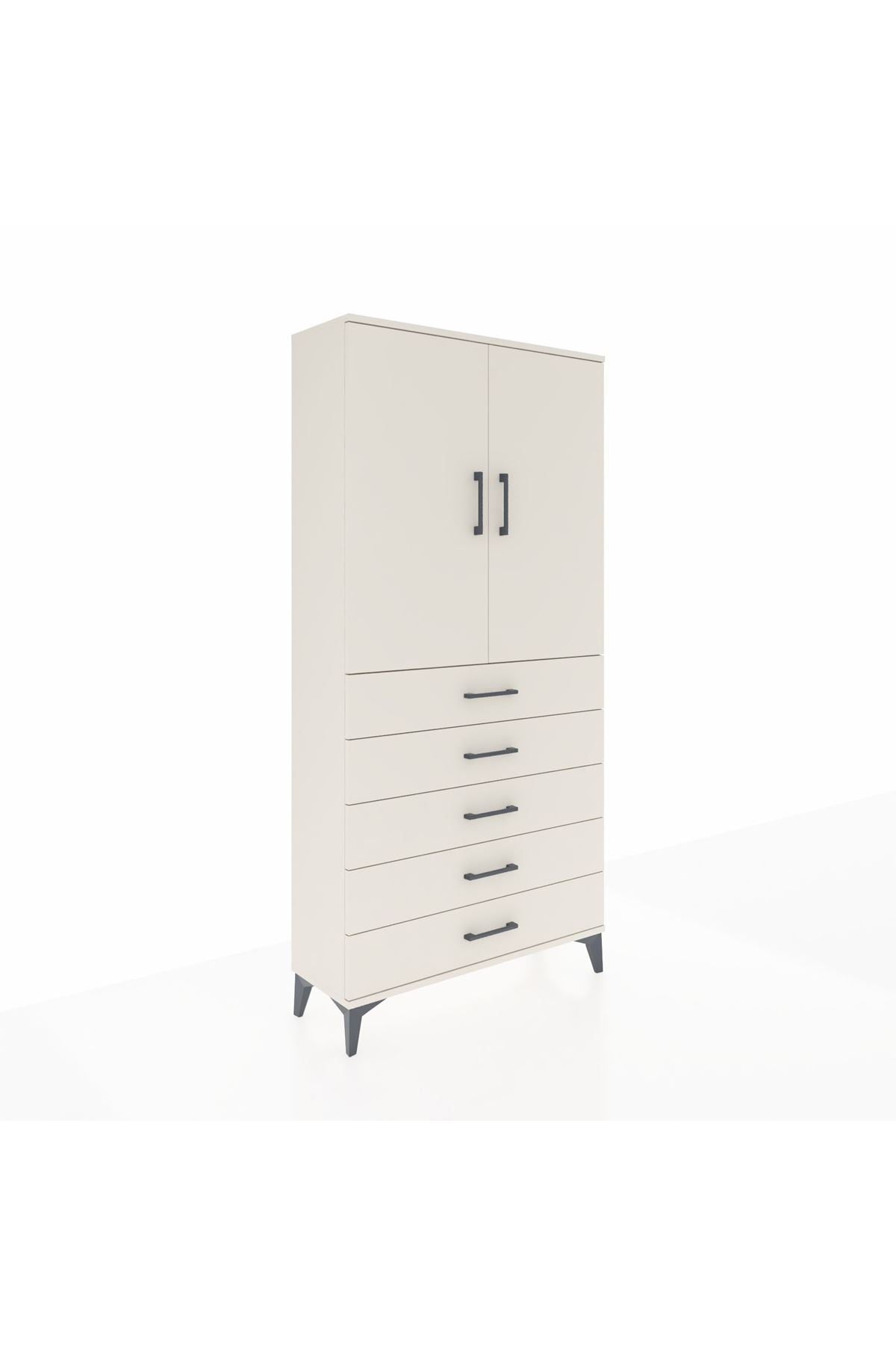 Arges Dolap Tek Raflı 5 Çekmeceli Tek Askılı 88x30x182 - S24M026V1A