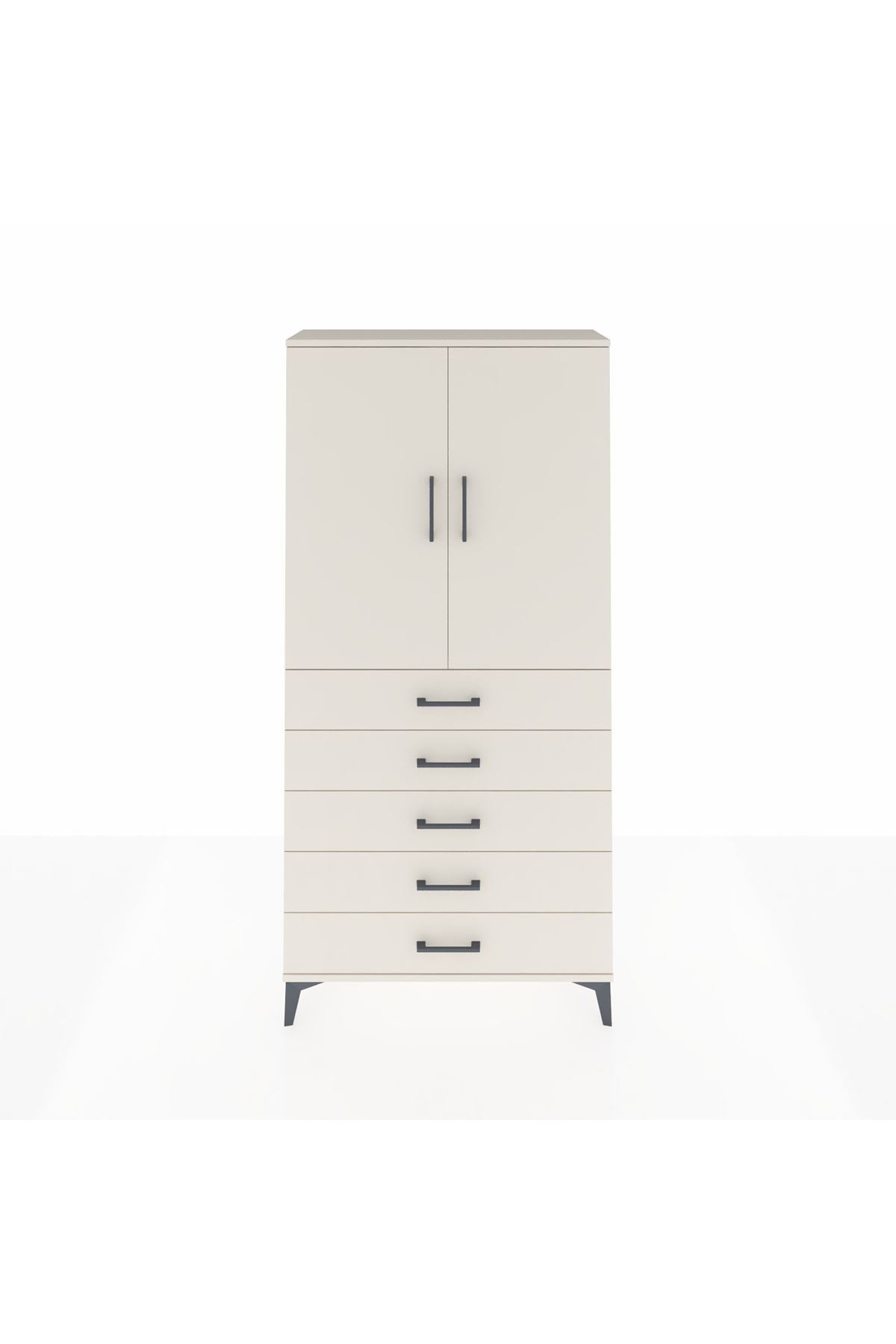 Arges Dolap Tek Raflı 5 Çekmeceli Tek Askılı 88x30x182 - S24M026V1A