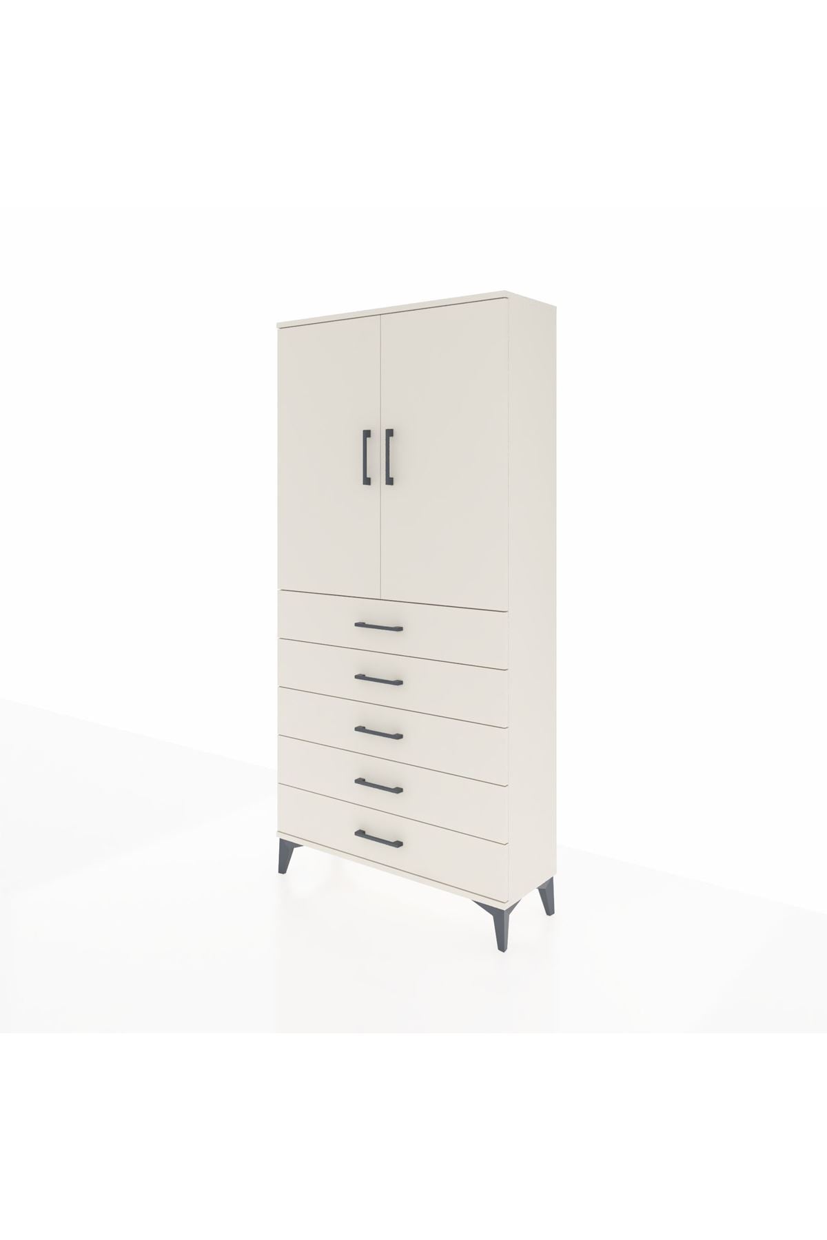 Arges Dolap Tek Raflı 5 Çekmeceli Tek Askılı 88x30x182 - S24M026V1A