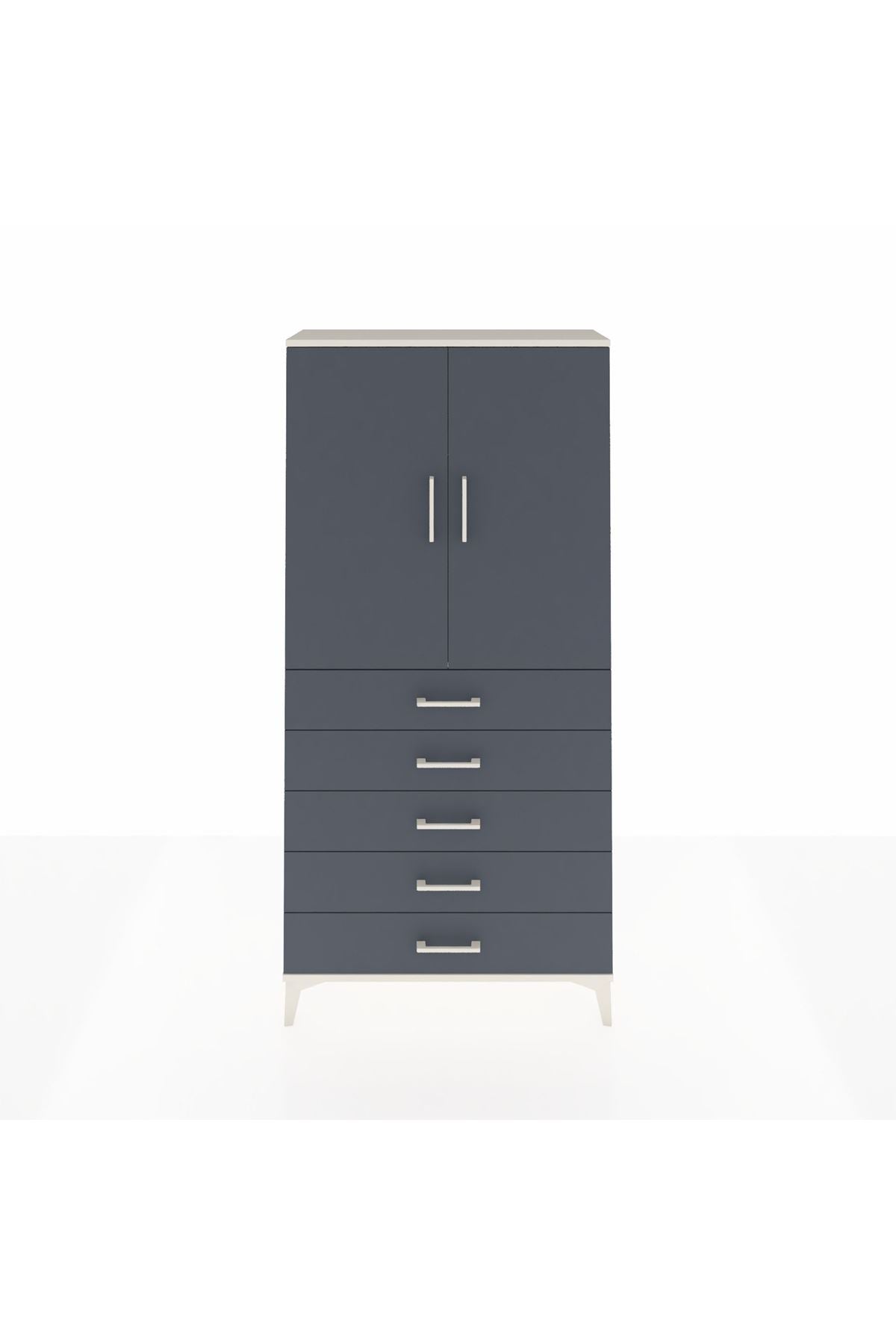 Arges Dolap Tek Raflı 5 Çekmeceli Tek Askılı 88x30x182 - S24M026V2A