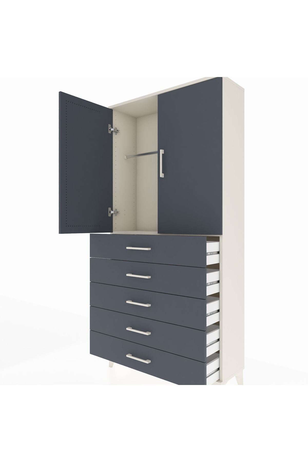Arges Dolap Tek Raflı 5 Çekmeceli Tek Askılı 88x30x182 - S24M026V2A