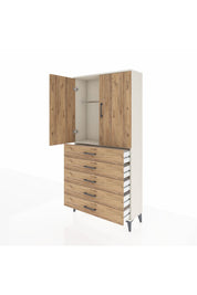 Arges Dolap Tek Raflı 5 Çekmeceli Tek Askılı 88x30x182 - S24M026V3A